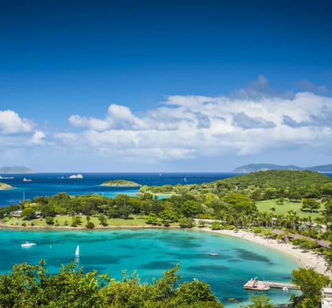 tropical bay on a sunny day. The Virgin Islands, the top Luxury Yacht charter destination.